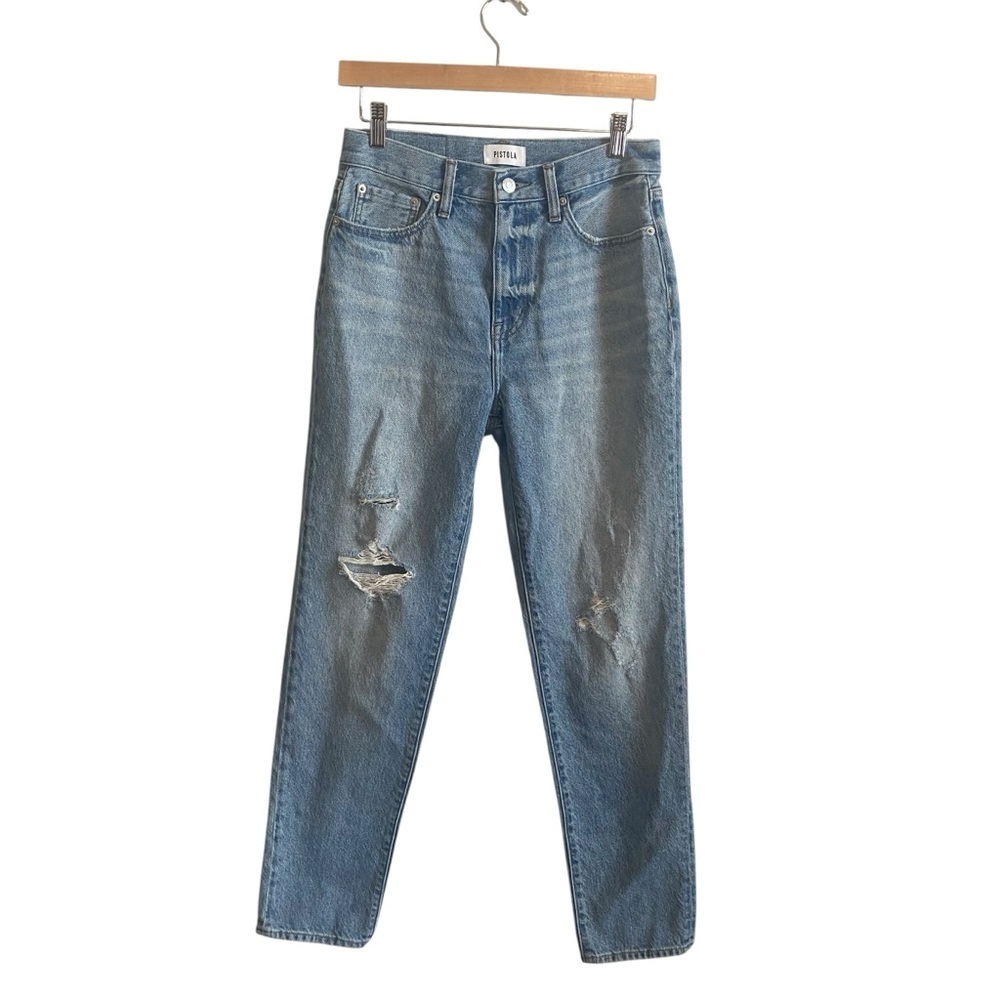 Pistola Light Wash Distressed High Rise Straight Leg Jeans Size 26
